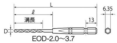 トップ工業　電動ドリル用六角シャンク コバルトドリル　【品番：EOD-2.8】