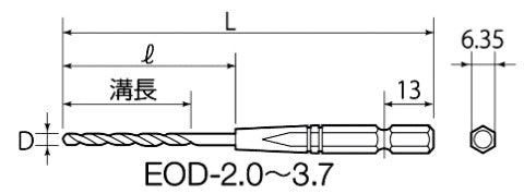 トップ工業　電動ドリル用六角シャンク コバルトドリル　【品番：EOD-2.8】