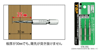 トップ工業　電動ドリル用六角シャンク テーパー下穴錐ミニタイプセット　【品番：ETK-3SS】