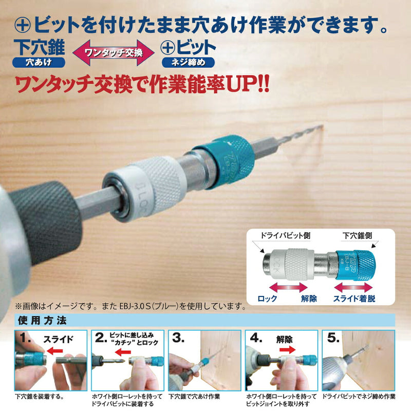 トップ工業　電動ドリル用（インパクト対応）ワンタッチビットジョイント 下穴錐ミニタイプセット　【品番：EBJ-3.0S】
