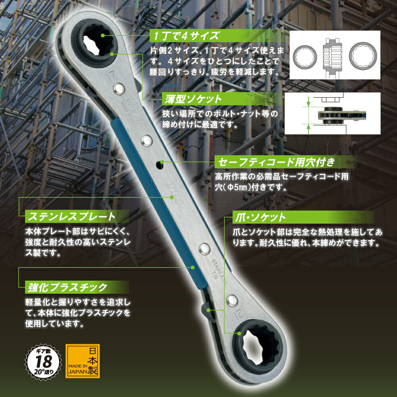 トップ工業　4サイズ板ラチェットレンチ　【品番：PRW-7S】