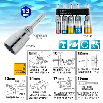 トップ工業　電動ドリル用マルチソケットセット　【品番：ECS-814S】