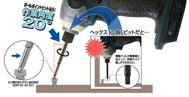 【メール便対応】トップ工業　電動ドリル用ボールポイントビット 10mm　【品番：EBP-100】