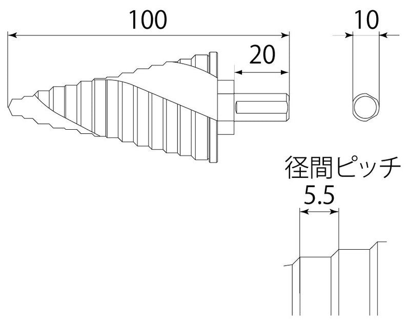 トップ工業　丸軸シャンク スパイラルステップドリル　【品番：ESD-638SG】