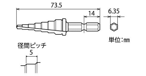 トップ工業　電動ドリル用（インパクト対応）タップ下穴用ステップドリル　【品番：ESD-412T】