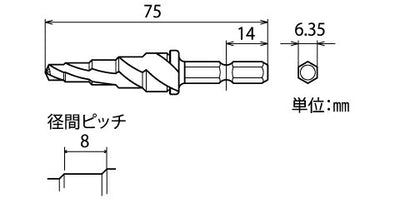 トップ工業　電動ドリル用（インパクト対応）ボルト下穴用ステップドリル　【品番：ESD-512B】