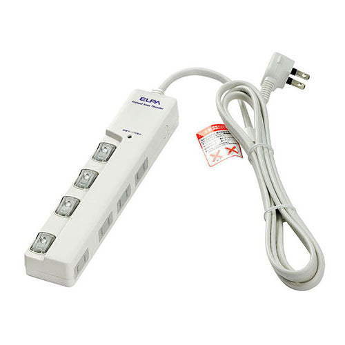 朝日電器（ELPA）　耐雷サージ LEDランプ スイッチ付タップ（横差し） 4個口　ホワイト　【品番：WLS-LY420MB（W）】