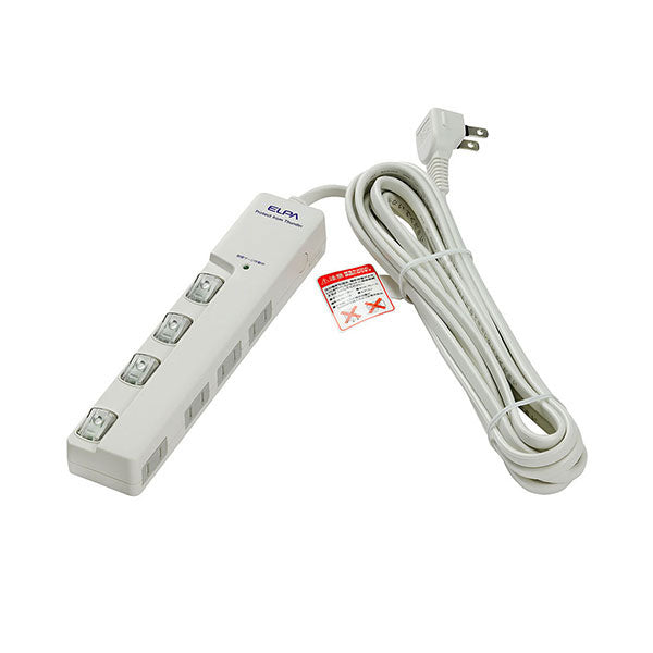 朝日電器（ELPA）　耐雷サージ LEDランプ スイッチ付タップ（横差し） 4個口　ホワイト　【品番：WLS-LY450MB（W）】