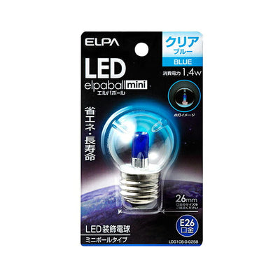 【在庫処分】朝日電器（ELPA）　LED装飾電球 ミニボール球形 E26 G40　クリアブルー　【品番：LDG1CB-G-G258】