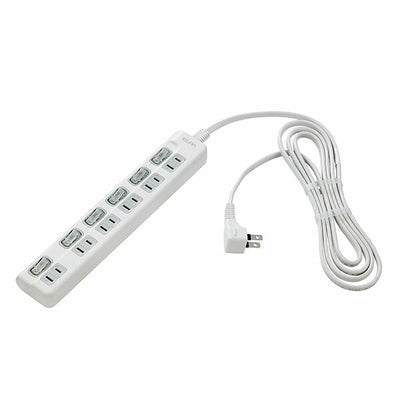 朝日電器（ELPA）　LEDランプ スイッチ付タップ（上挿し） 6個口　ホワイト　【品番：WLS-LU62EB（W）】●