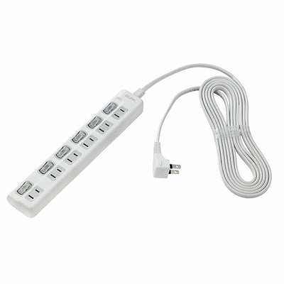 朝日電器（ELPA）　LEDランプ スイッチ付タップ（上挿し） 6個口　ホワイト　【品番：WLS-LU63EB（W）】