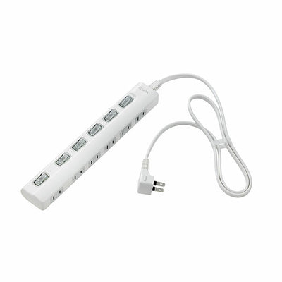 朝日電器（ELPA）　LEDランプ スイッチ付タップ（横差し） 6個口　ホワイト　【品番：WLS-LY61EB（W）】