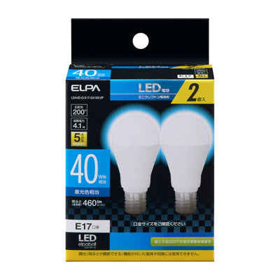 朝日電器（ELPA）　LED電球 2個セット ミニクリプトン球形 E17 40W形 昼光色　【品番：LDA4D-G-E17-G4103-2P】