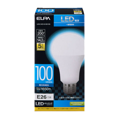 朝日電器（ELPA）　LED電球 電球形 A形 広配光 口金E26 100W形 昼光色　【品番：LDA14D-G-G5105】