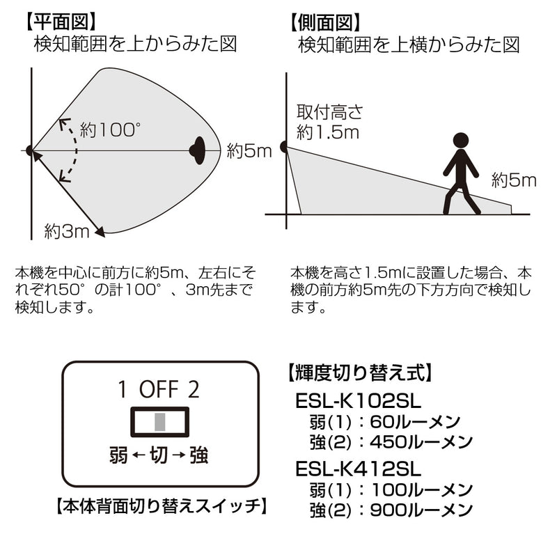 朝日電器（ELPA）　LEDセンサーウォールライト　【品番：ESL-K412SL】