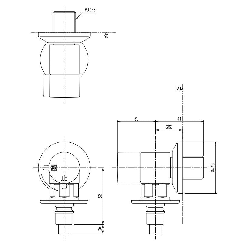 LIXIL（INAX）　緊急止水弁付洗濯機用単水栓（逆止弁付）　一般地用　【品番：LF-WJ50KQA】