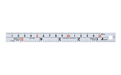 シンワ測定　直尺 シルバー 15cm 併用目盛 W左基点 cm表示赤数字入　【品番：13202】