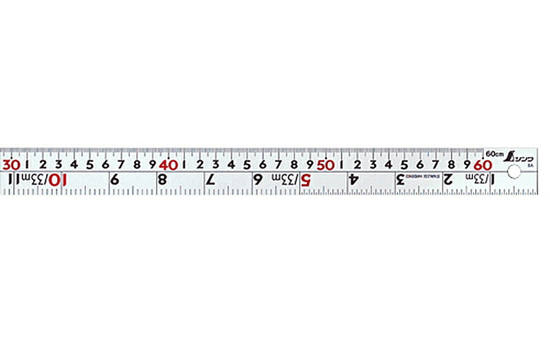 シンワ測定　直尺 シルバー 60cm 併用目盛 W左基点 cm表示赤数字入　【品番：13204】