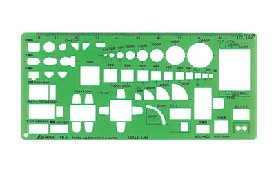 シンワ測定　テンプレート TD-1 家具記号定規（大）1/50　【品番：66007】