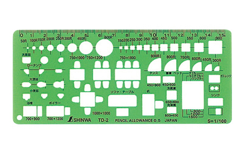 シンワ測定　テンプレート TD-2 家具記号定規（小）1/100　【品番：66008】