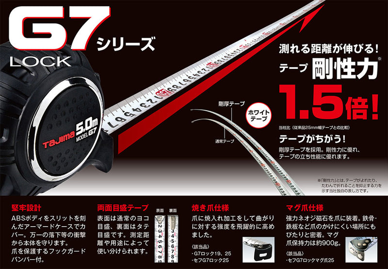 TJMデザイン（TAJIMA）　G7ロック25（尺相当目盛付）　黒/黒　【品番：G7L2565S】