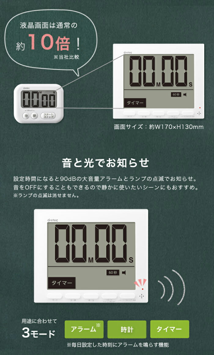 ドリテック　大画面時計付タイマー「グロッサ」　ホワイト　【品番：T-581WT】◯