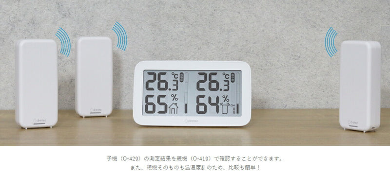 ドリテック　コードレス温湿度計　ホワイト　【品番：O-419WT】
