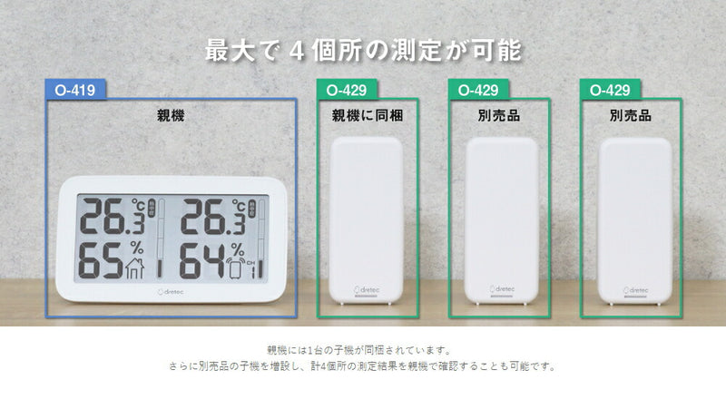 ドリテック　コードレス温湿度計　ホワイト　【品番：O-419WT】
