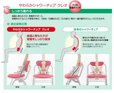 リッチェル　やわらかシャワーチェア クレオ折りたたみ（防カビプラス） 腰当付390　ピンク　【品番：19213】