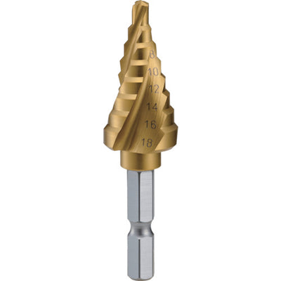 トラスコ中山（TRUSCO）　六角軸ステップドリル 3枚刃チタンコーティング 4〜18mm　【品番：3S-NMS-18G】