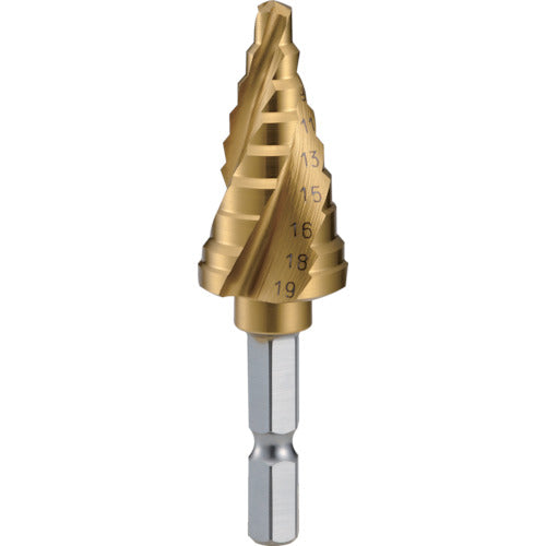 トラスコ中山（TRUSCO）　六角軸ステップドリル 3枚刃チタンコーティング 5〜19mm　【品番：3S-NMS-19G】