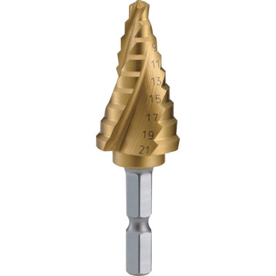 トラスコ中山（TRUSCO）　六角軸ステップドリル 3枚刃チタンコーティング 5〜21mm　【品番：3S-NMS-21G】