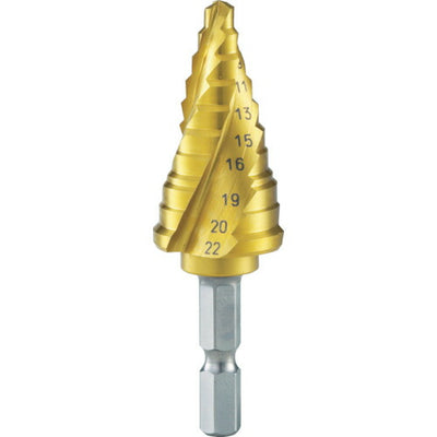 トラスコ中山（TRUSCO）　六角軸ステップドリル 3枚刃チタンコーティング 5〜22mm　【品番：3S-NMS-22G】