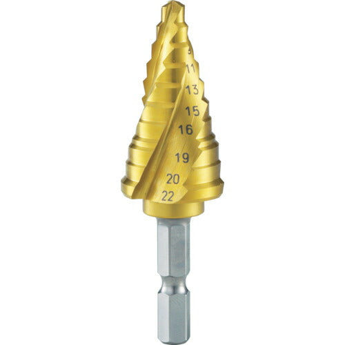トラスコ中山（TRUSCO）　六角軸ステップドリル 3枚刃チタンコーティング 5〜22mm　【品番：3S-NMS-22G】