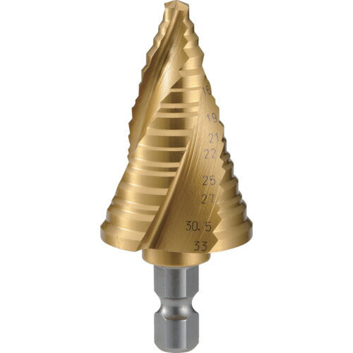トラスコ中山（TRUSCO）　ステップドリル 3枚刃チタンコーティング 6〜33mm 段数11　【品番：3S-NMS-33G】
