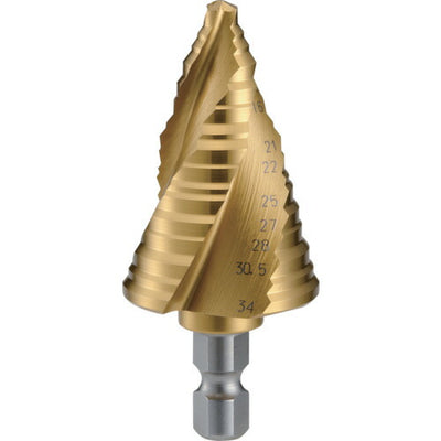 トラスコ中山（TRUSCO）　ステップドリル 3枚刃チタンコーティング 6〜34mm 段数11　【品番：3S-NMS-34G】