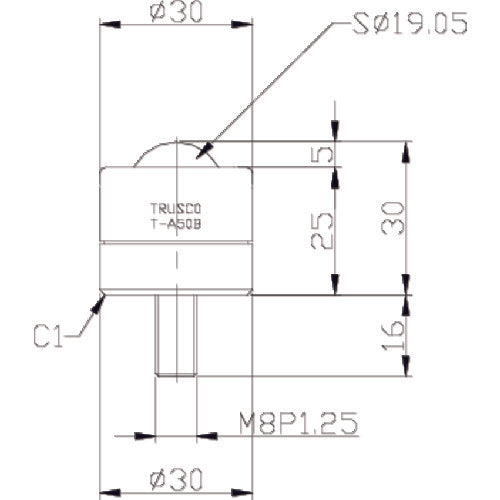 トラスコ中山（TRUSCO）　ボールキャスター 切削加工品上向用 スチール製ボール　【品番：T-A50B】