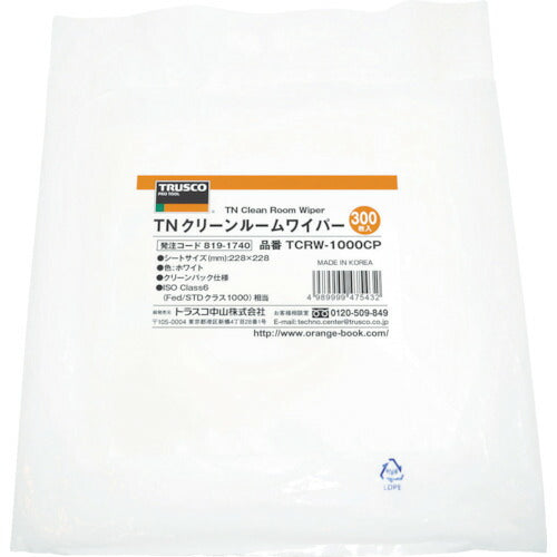 トラスコ中山（TRUSCO）　TNクリーンルームワイパー1000 228×228mm300枚入　【品番：TCRW-1000CP】