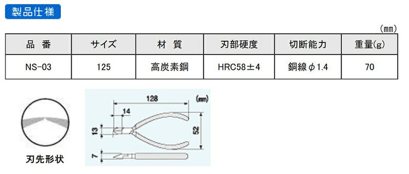 【メール便対応】エンジニア　マイクロニッパー 125mm　【品番：NS-03】