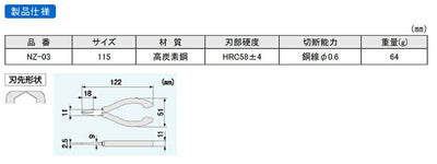 【メール便対応】エンジニア　ESDチップカッター 115mm　【品番：NZ-03】