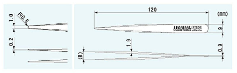 【メール便対応】エンジニア　精密ピンセット　【品番：PTZ-02】