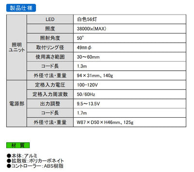 エンジニア　LEDリングライト（実体顕微鏡用）　【品番：SL-77】