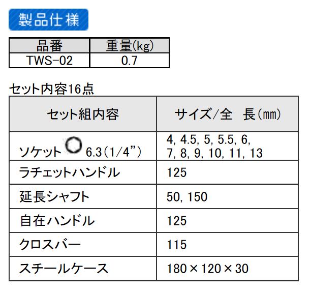 エンジニア　ソケットレンチセット　【品番：TWS-02】