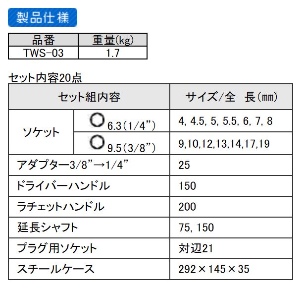 エンジニア　ソケットレンチセット　【品番：TWS-03】