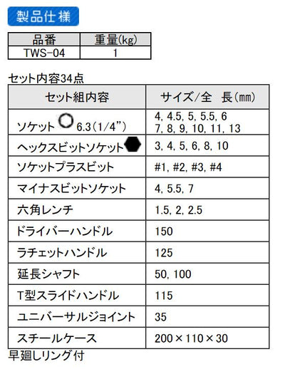 エンジニア　ソケットレンチセット　【品番：TWS-04】