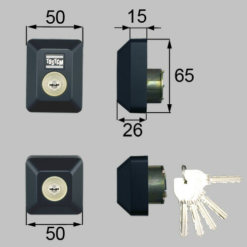 LIXIL（トステム）　ドア錠セット（MIWA URシリンダー）長方形　ブラック　【品番：D5GZ1903】