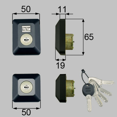 LIXIL（トステム）　ドア錠セット（MIWA DNシリンダー）長方形　ブラック　【品番：D5GZ3003】