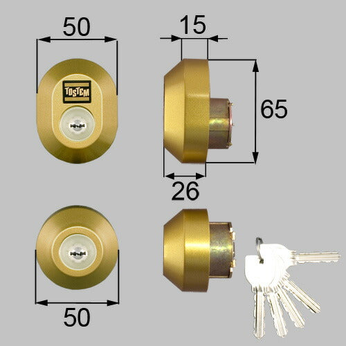LIXIL（トステム）　ドア錠セット（MIWA URシリンダー）楕円　グレイスゴールド　【品番：D5GZ1901】