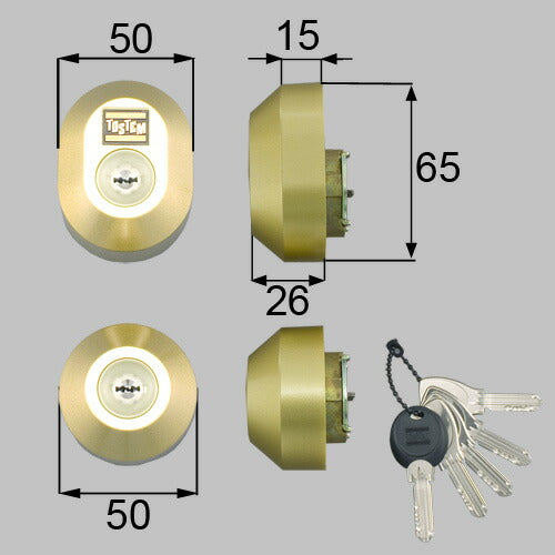 LIXIL（トステム）　ドア錠セット（MIWA DNシリンダー）楕円　ゴールド　【品番：DDZZ3003】