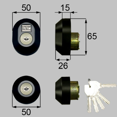 LIXIL（トステム）　ドア錠セット（MIWA　URシリンダー）楕円　ブラック　【品番：D3XZ1901】
